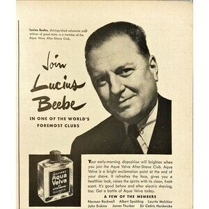 Aqua Velva After Shaving "Join Lucius Beebe In the Club" Vintage Print Ad 1948